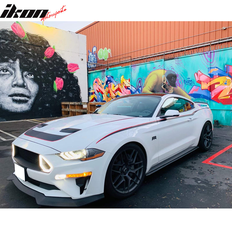 IKON MOTORSPORTS Side Skirts Extension Compatible with 2015-2023 Ford Mustang R Style PP Textured Black Rocker Panel Splitter Side Underbody Spoiler