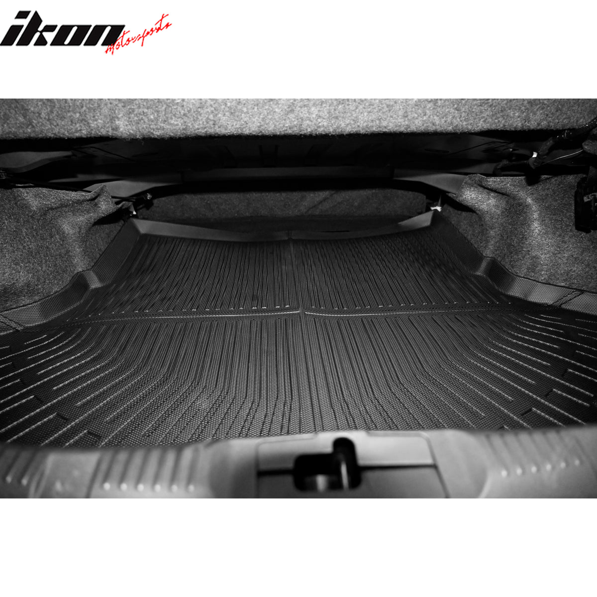 IKON MOTORSPORTS TPE Cargo Trunk Liner, Compatible with 2015-2026 Ford Mustang, Custom Fit All Weather Protection Heavy Duty Rear Trunk Tray Cargo Mats Protector, Black
