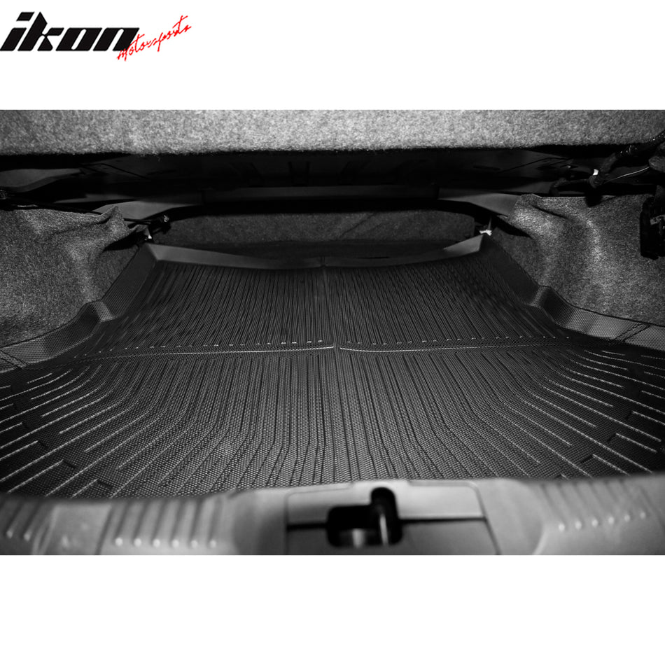 IKON MOTORSPORTS TPE Cargo Trunk Liner, Compatible with 2015-2026 Ford Mustang, Custom Fit All Weather Protection Heavy Duty Rear Trunk Tray Cargo Mats Protector, Black