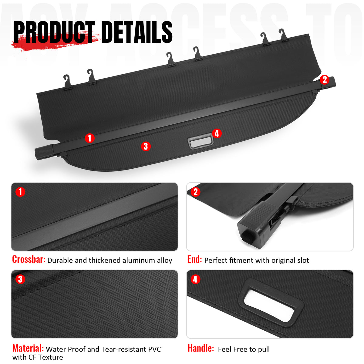 Fits 15-24 Ford Edge Carbon Fiber Texture Rear Cargo Cover + 3D TPE Floor Mats