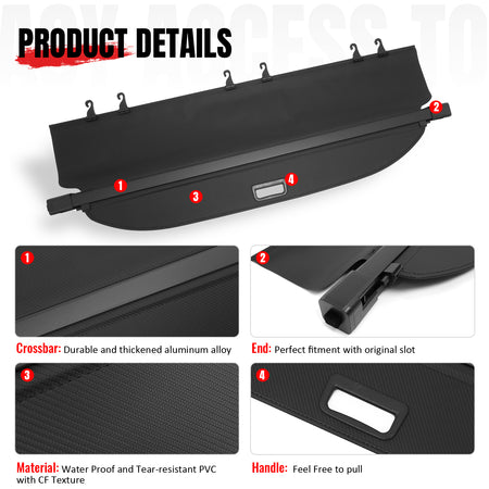 Fits 15-24 Ford Edge Carbon Fiber Texture Rear Cargo Cover + 3D TPE Floor Mats