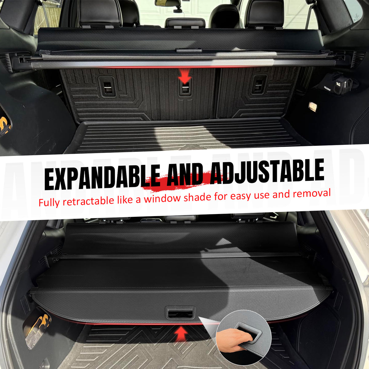 Fits 15-24 Ford Edge Carbon Fiber Texture Rear Cargo Cover + 3D TPE Floor Mats