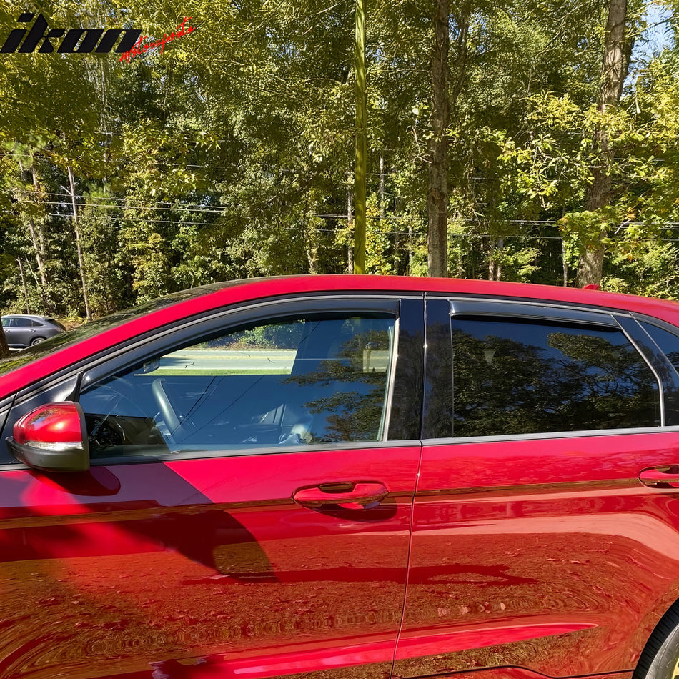IKON MOTORSPORTS In Channel Window Visors Compatible with 2015-2024 Ford Edge, Slim Style Acrylic Smoke Rain Guards, Side Window Wind Deflectors 4PCS