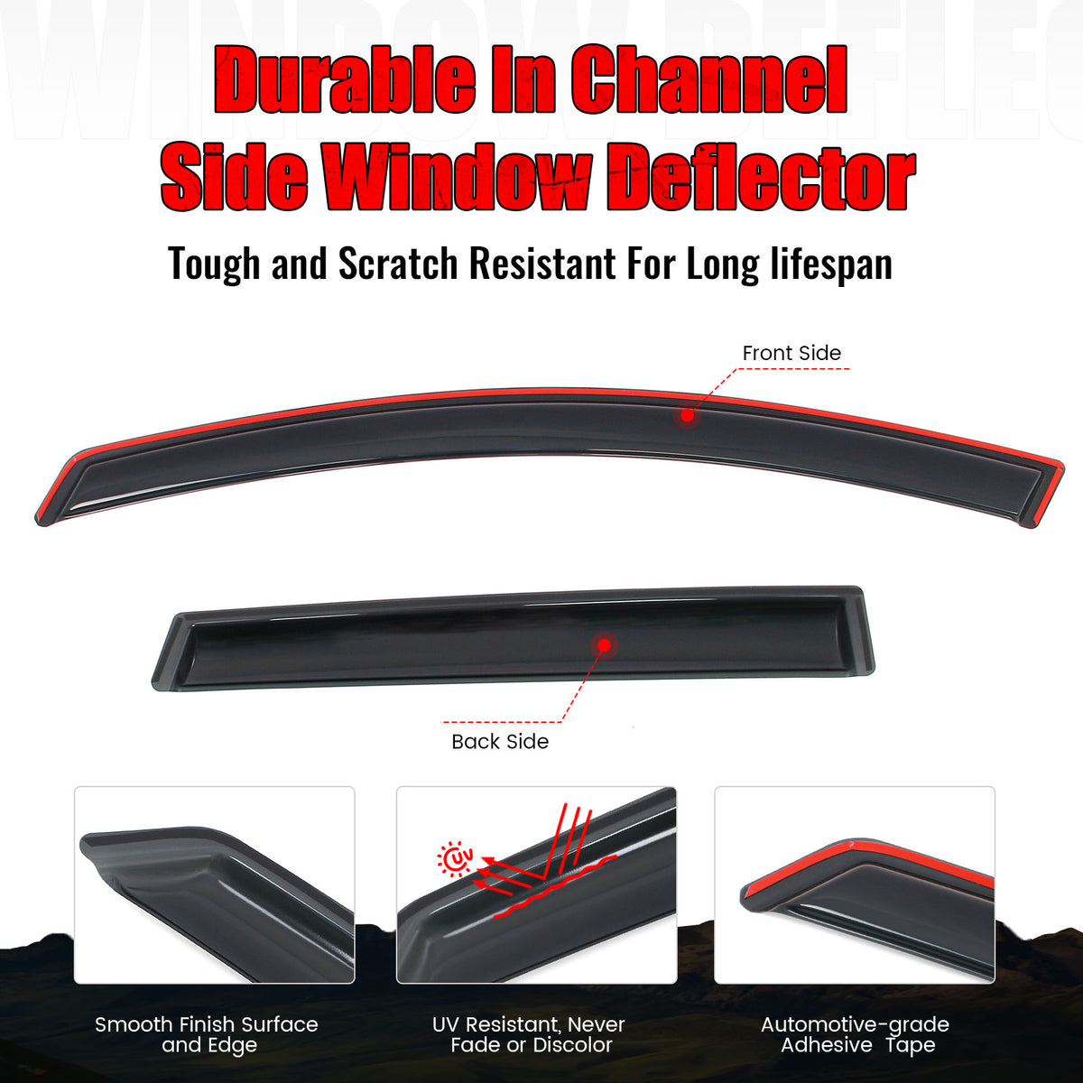 Fits 15-24 Nissan Murano 4PCS Side Window Visors Acrylic Deflectors - In-Channel