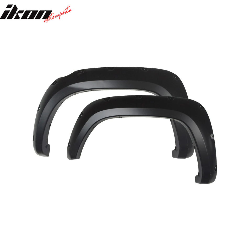 IKON MOTORSPORTS Fender Flares Compatible with 2016-2017 Toyota Tacoma, Pocket Rivet Bolt Style ABS Smooth Black Wheel Flare Cover Protector Set, 4 Pcs, Front & Rear