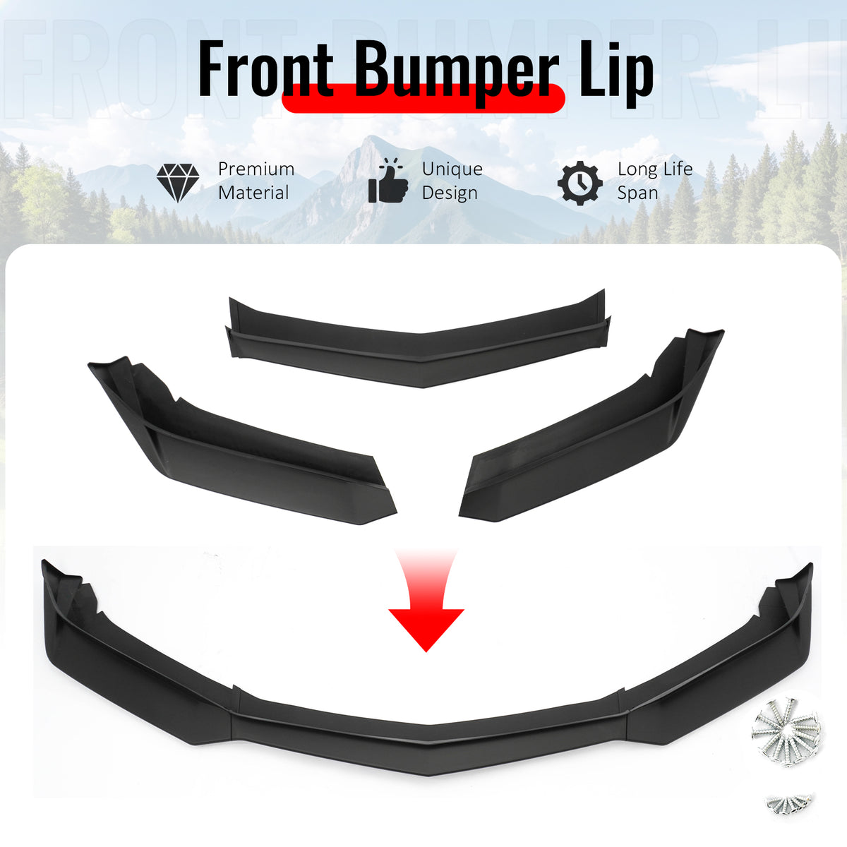 Fits 16-18 Chevy Camaro LT RS ZL1 PP Front Bumper Lip Chin Spoiler Matte Black