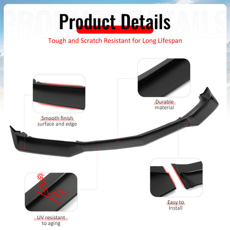 Fits 16-18 Chevy Camaro LT RS ZL1 PP Front Bumper Lip Chin Spoiler Matte Black