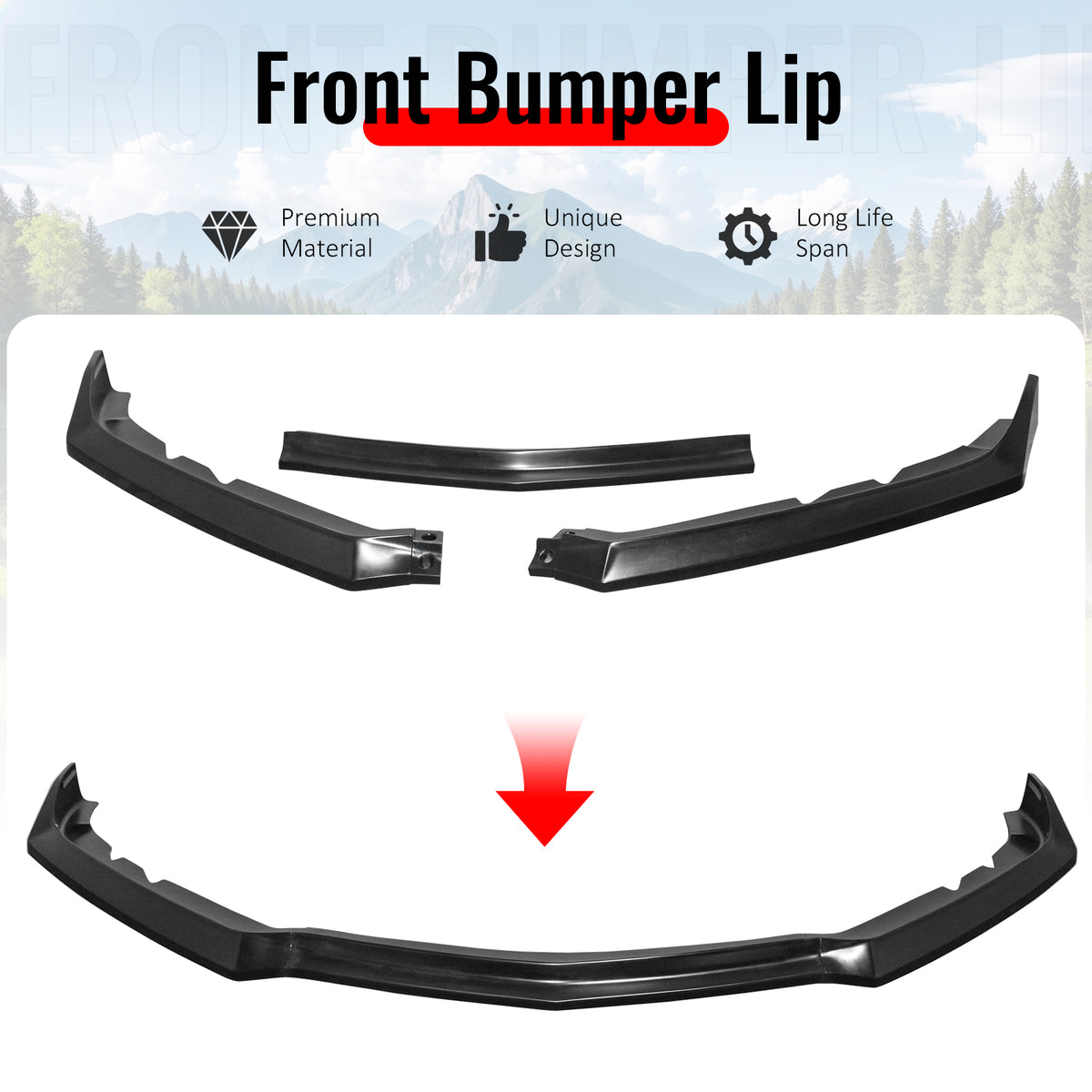Fits 16-18 Chevrolet Cruze Unpainted Front Bumper Lip Lower Chin Spoiler PU 3PCS