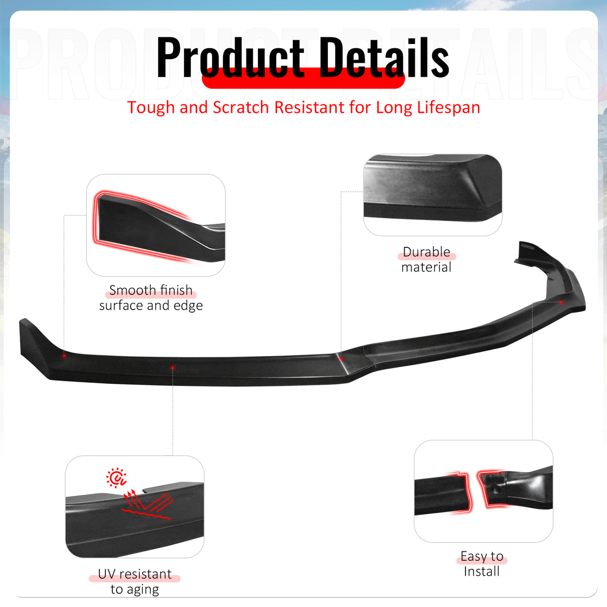 Fits 16-18 Chevrolet Cruze Unpainted Front Bumper Lip Lower Chin Spoiler PU 3PCS