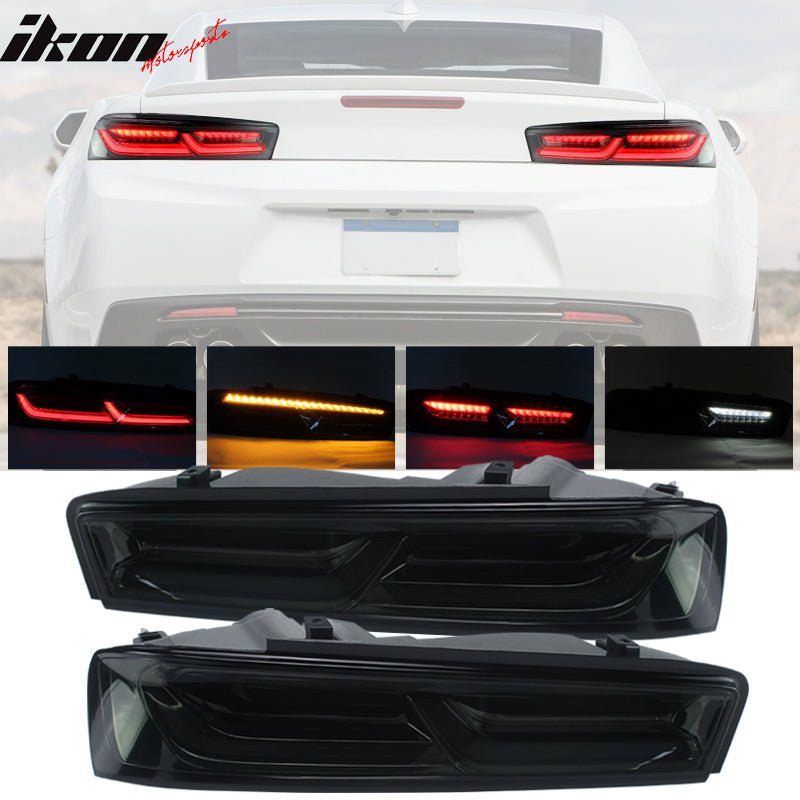 2016 - 2018 Chevy Camaro Sequential Turn Signal Tail Lights 2PCFull SmokeIkon Motorsports