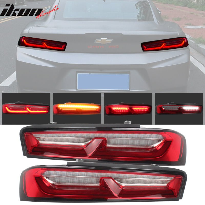 2016 - 2018 Chevy Camaro Sequential Turn Signal Tail Lights 2PCRed & ClearIkon Motorsports