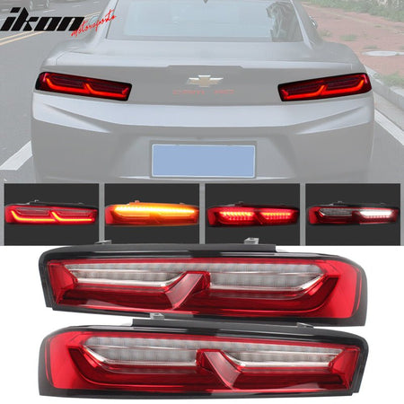 2016 - 2018 Chevy Camaro Sequential Turn Signal Tail Lights 2PCRed & ClearIkon Motorsports