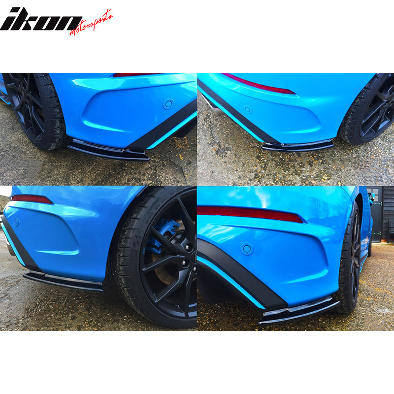 IKON MOTORSPORTS Rear Aprons, Compatible with 2016-2018 Ford Focus RS,  Black PU Rear Bumper Lip Lower Side Spat Valance Winglet Canard Protector 2PCS
