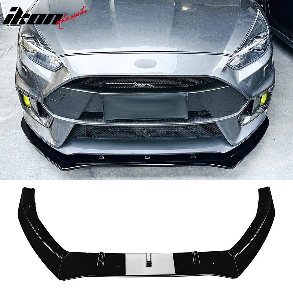 2016-2018 Ford Focus RS 3PCS Front Lower Bumper Lip Air Dam Chin Spoiler Splitter IKON Style Painted Gloss Black ABS Plastic