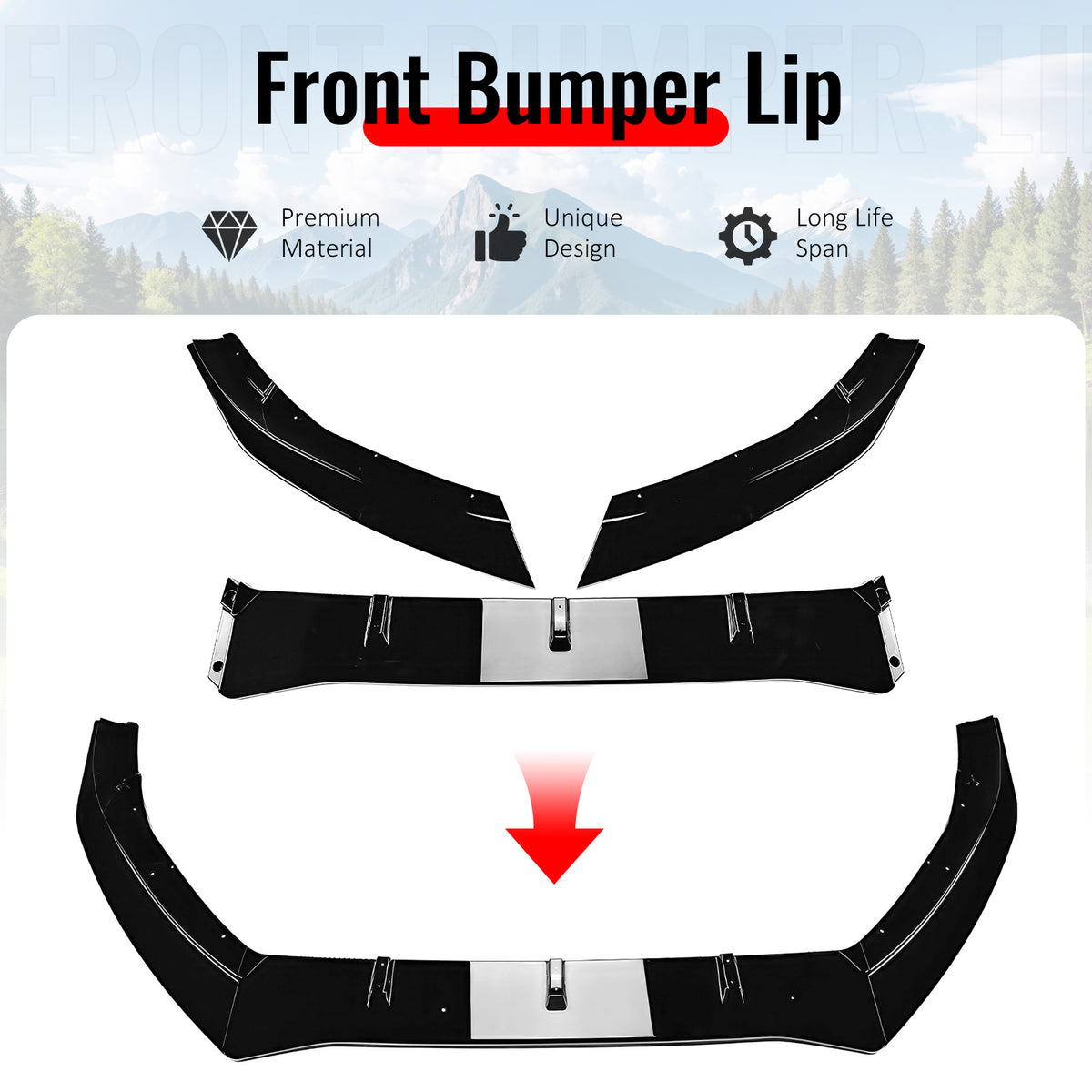 Fits 16-18 Ford Focus RS IKON Style Front Bumper Lip Spoiler Gloss Black 3PCS