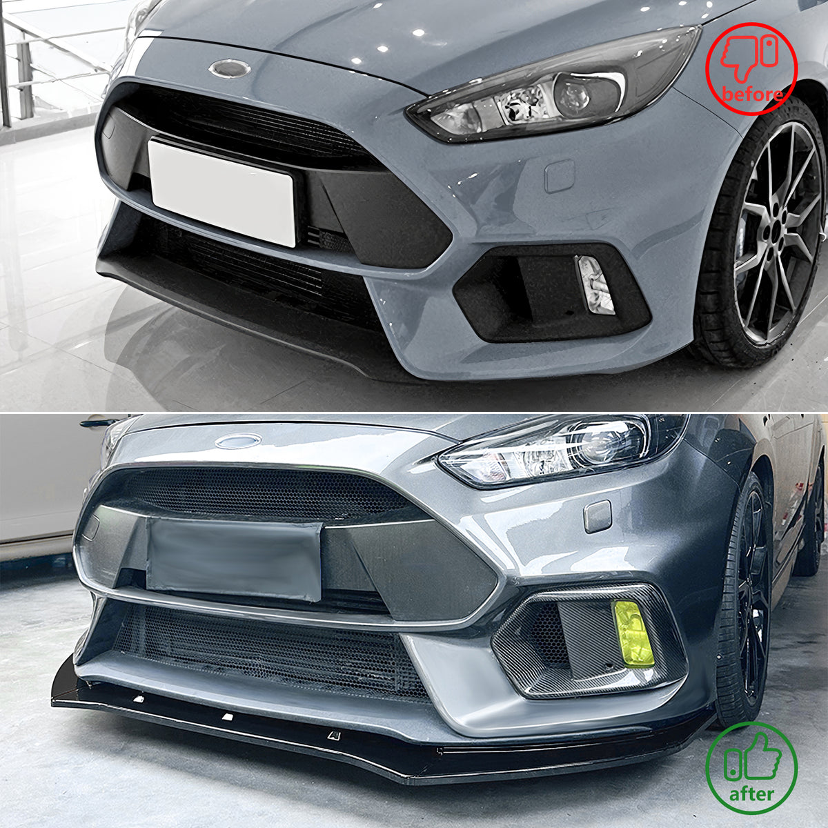 Fits 16-18 Ford Focus RS IKON Style Front Bumper Lip Spoiler Gloss Black 3PCS