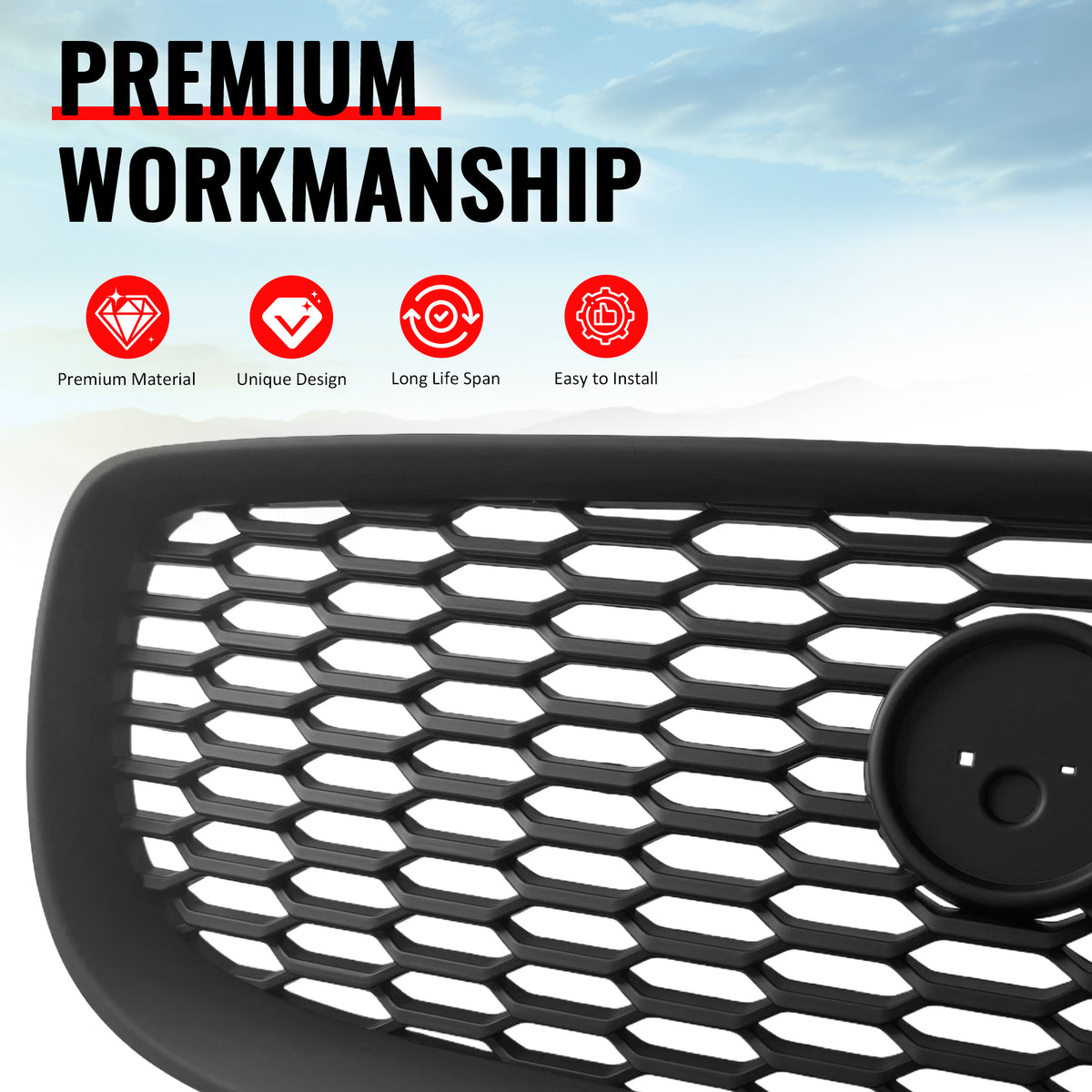 Fits 16-19 Jaguar XE Matte Black 2020 Style Front Bumper Upper Grille Assembly
