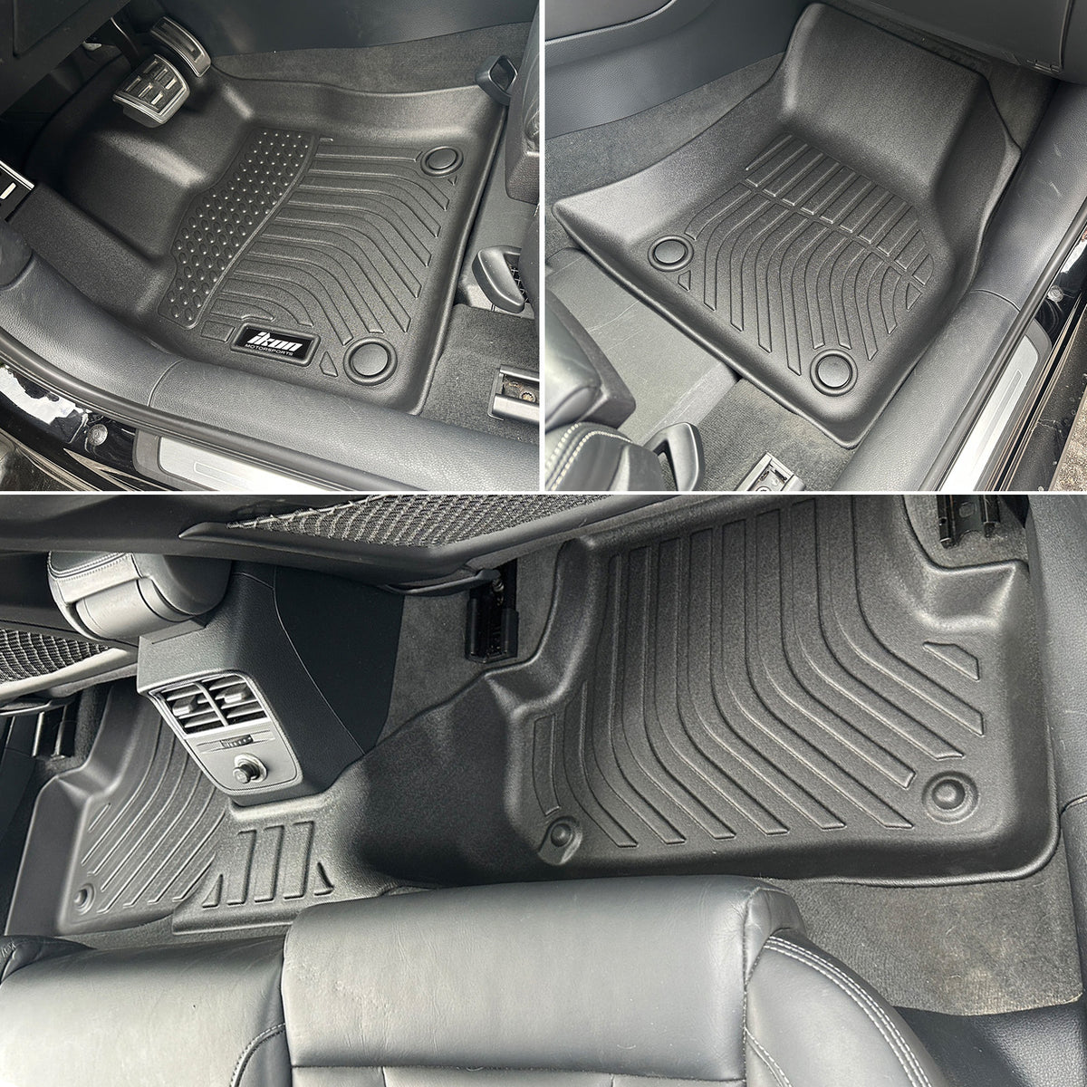 IKON MOTORSPORTS 3D TPE Floor Mats, Compatible with 2016-2020 Audi A3 & S3 Sedan 4-Door, All Weather Waterproof Non-Slip Floor Liners, Front & 2nd Row Full Set Car Interior Accessories, Black 3PCS
