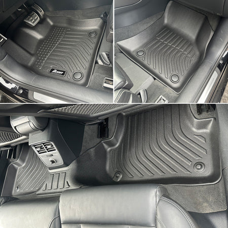 IKON MOTORSPORTS 3D TPE Floor Mats, Compatible with 2016-2020 Audi A3 & S3 Sedan 4-Door, All Weather Waterproof Non-Slip Floor Liners, Front & 2nd Row Full Set Car Interior Accessories, Black 3PCS
