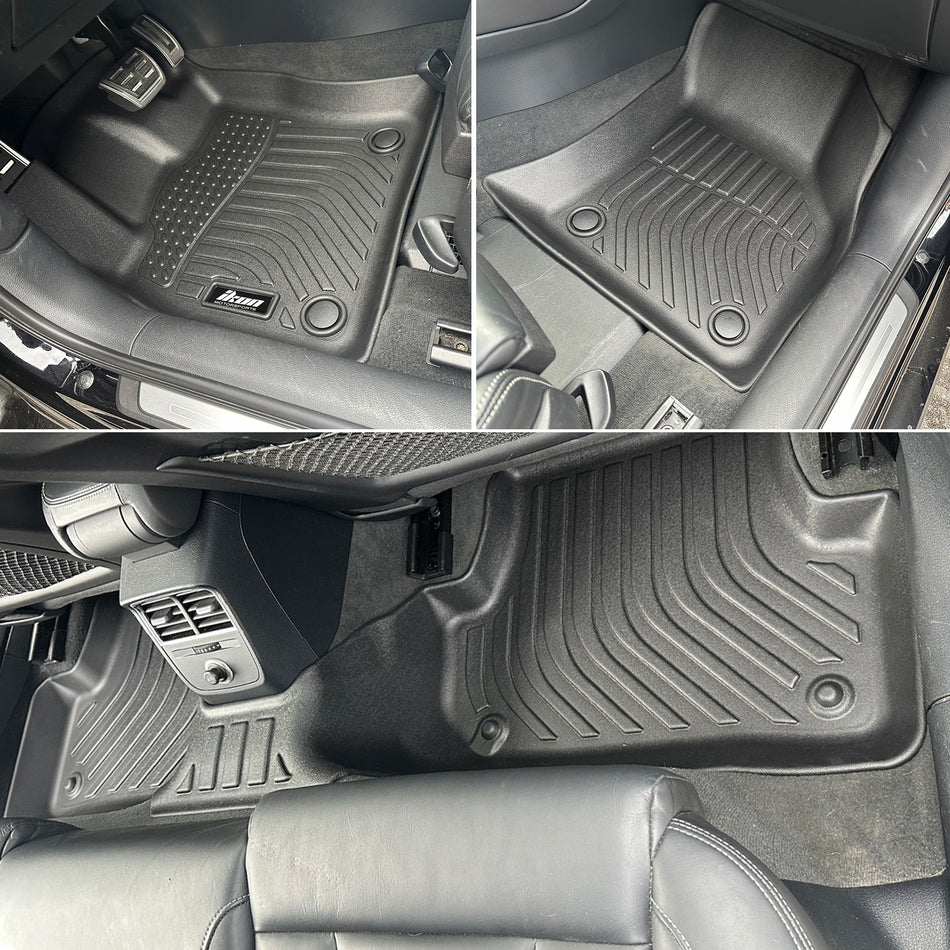 IKON MOTORSPORTS 3D TPE Floor Mats, Compatible with 2016-2020 Audi A3 & S3 Sedan 4-Door, All Weather Waterproof Non-Slip Floor Liners, Front & 2nd Row Full Set Car Interior Accessories, Black 3PCS