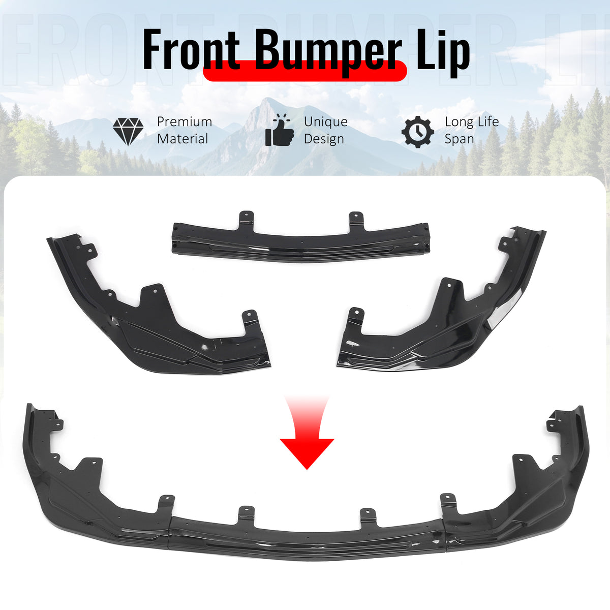 Fits 16-20 Lexus GS F Sport IKON Style 3PCS Front Bumper Lip Spoiler Gloss Black