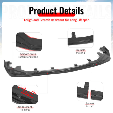 Fits 16-20 Lexus GS F Sport IKON Style 3PCS Front Bumper Lip Spoiler Gloss Black