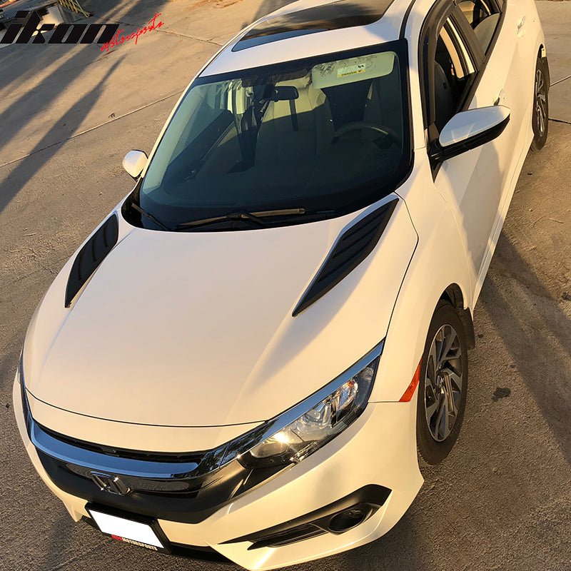 IKON MOTORSPORTS Front Hood Vents Compatible With 2016-2020 Honda Civic 10th Gen, V3 Style Black ABS Cover Side Louver Air Intake Front Hood Trim Scoop Vent Guards Vent 2 Piece Set