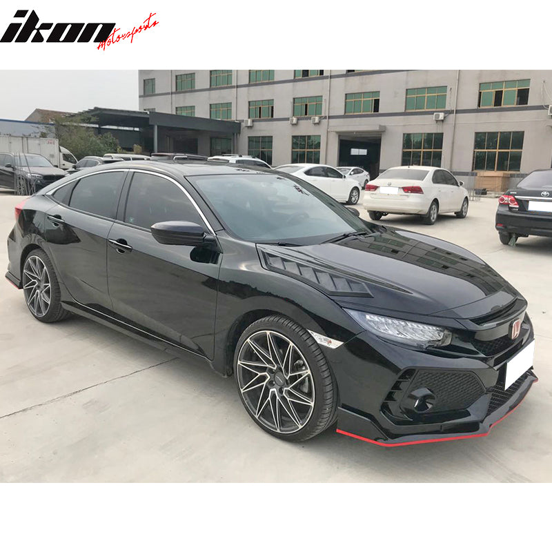 IKON MOTORSPORTS Front Hood Vents Compatible With 2016-2020 Honda Civic 10th Gen, V2 Style Black ABS Cover Side Louver Air Intake Front Hood Trim Scoop Vent Guards Vent 2 Piece Set