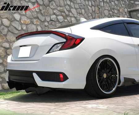 IKON MOTORSPORTS Rear Diffuser, Compatible with 2016-2020 Honda Civic LX EX-T EX-L LX-P EX Touring Coupe, AF Style Black Textured Aluminum Rear Bumper Valance Spoiler, Air Dam Chin Splitter Molding