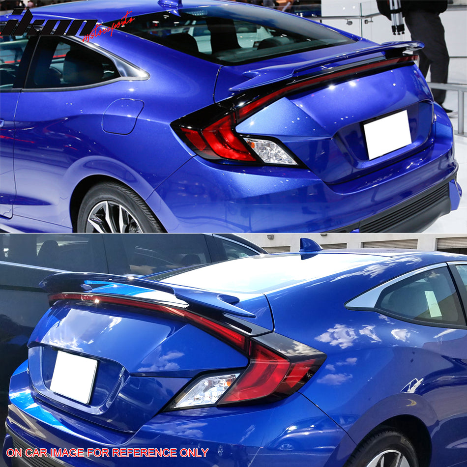 IKON MOTORSPORTS, Trunk Spoiler Compatible with 2016-2020 Honda Civic Coupe 2-Door, OE Factory Style Painted #NH731P Crystal Black Pearl ABS Plastic Rear Trunk Lid Spoiler Wing Lip