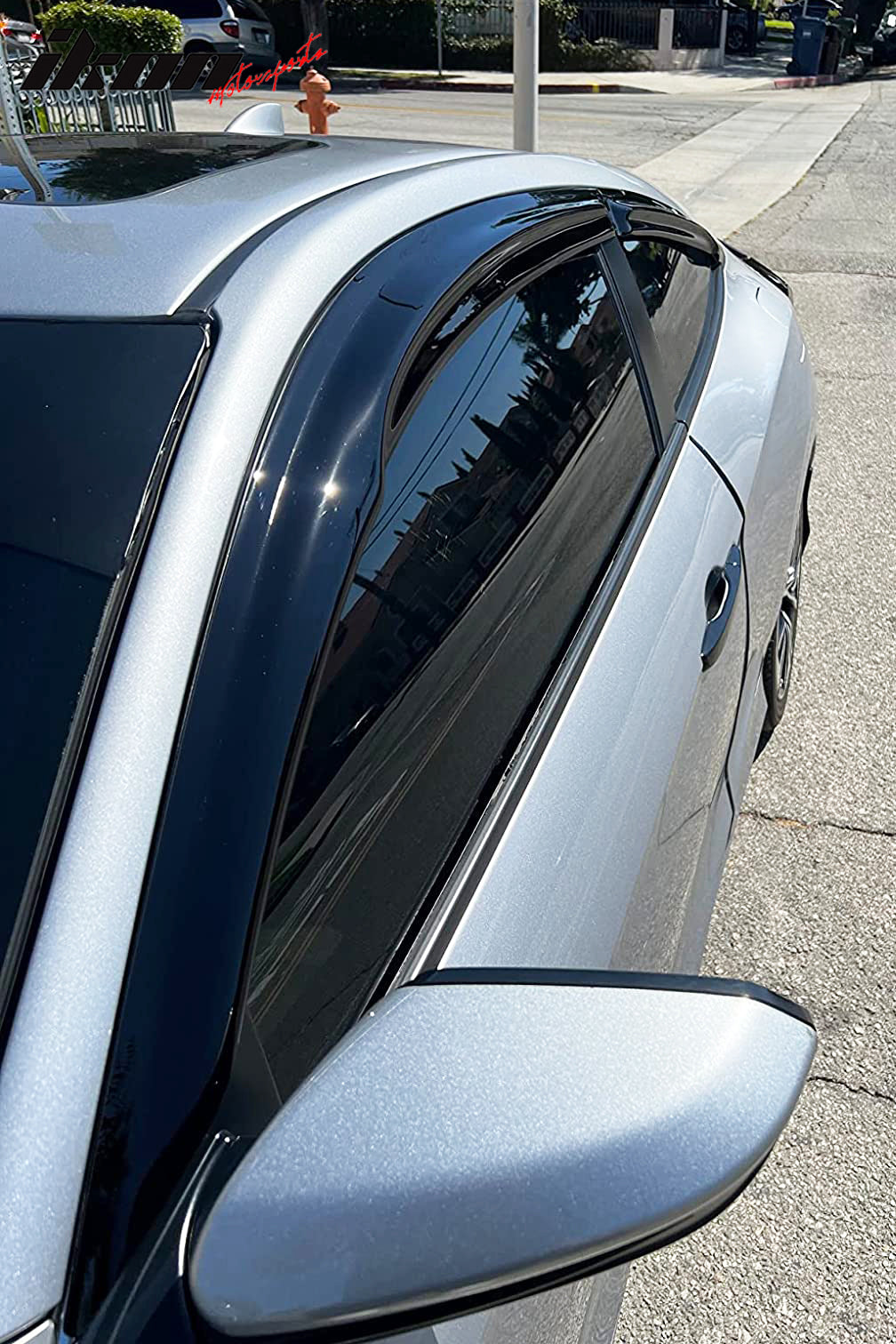 IKON MOTORSPORTS Tape On External Window Visor, Compatible With 2016-2020 Honda Civic Coupe 2Dr 10th Gen FC FC3 FC4, Transparent Smoke Tinted Mugen Style Air Deflector Sun Shade Rain Guard Wind Vent