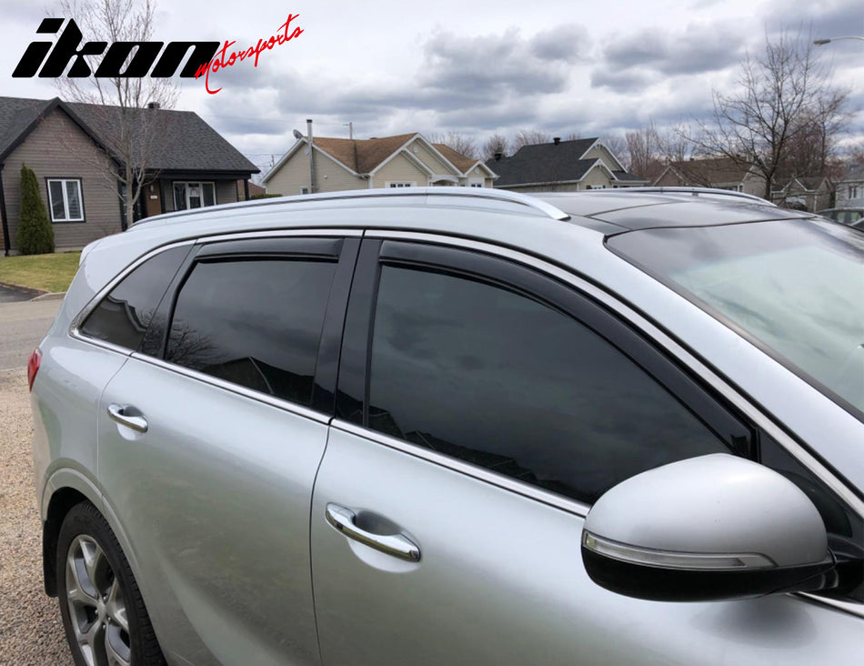 IKON MOTORSPORTS In Channel Window Visors Compatible with 2016-2020 Kia Sorento, Slim Style Acrylic Smoke Rain Guards, Side Window Wind Deflectors 4PCS
