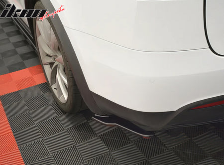 IKON MOTORSPORTS Rear Aprons, Compatible with 2016-2025 Tesla Model X, Maxton Style Unpainted Black PU Rear Bumper Lip Lower Side Spat Valance Winglet Canard Protector 2PCS