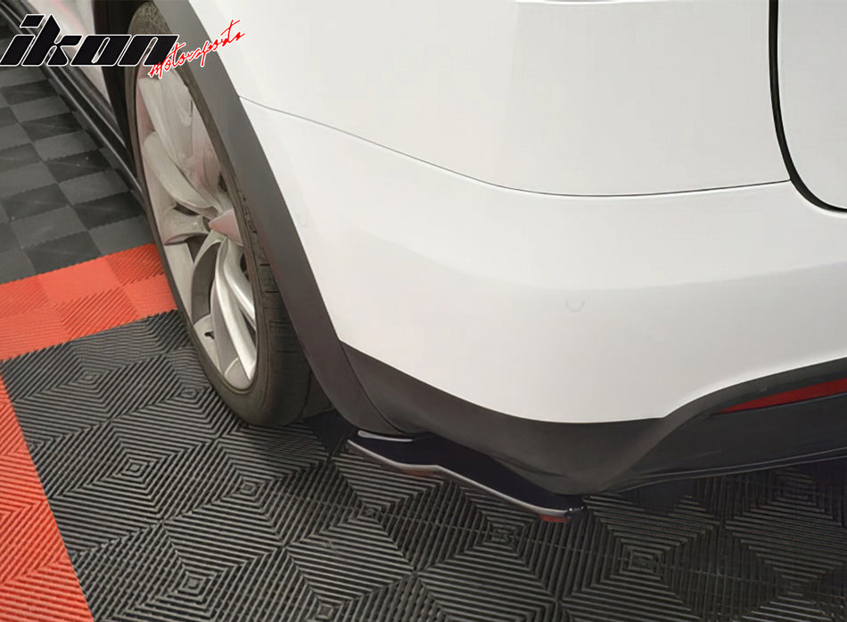 IKON MOTORSPORTS Rear Aprons, Compatible with 2016-2025 Tesla Model X, Maxton Style Unpainted Black PU Rear Bumper Lip Lower Side Spat Valance Winglet Canard Protector 2PCS