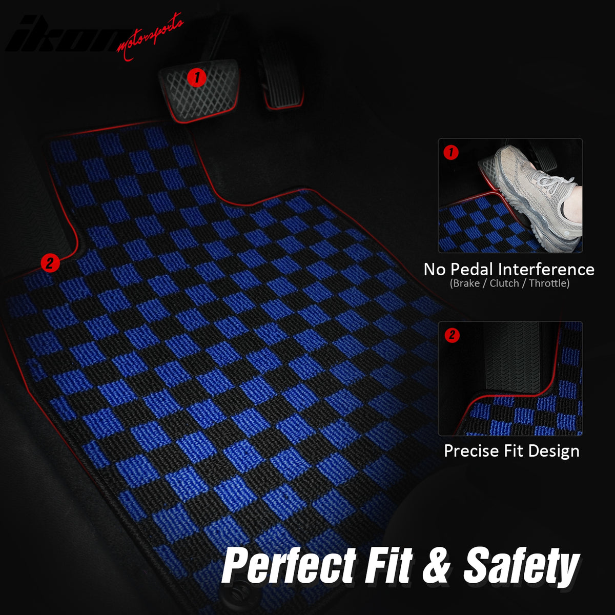 Fits 16-21 Honda Civic Anti-slip Floor Mats Checkered Carpets Black Blue Plaid