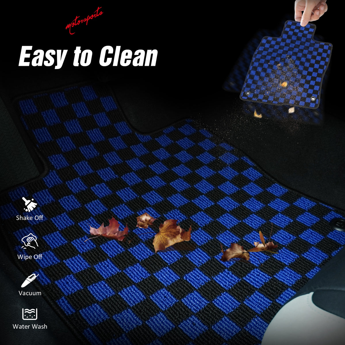 Fits 16-21 Honda Civic Anti-slip Floor Mats Checkered Carpets Black Blue Plaid