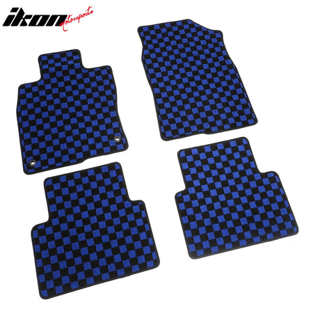Fits 16-21 Honda Civic Anti-slip Floor Mats Checkered Carpets Black Blue Plaid