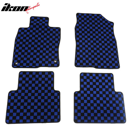 Fits 16-21 Honda Civic Anti-slip Floor Mats Checkered Carpets Black Blue Plaid