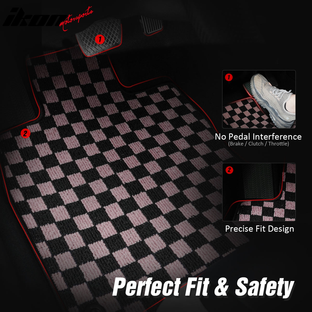 Fits 16-21 Honda Civic Anti-slip Floor Mats Checkered Carpets Black Pink Plaid