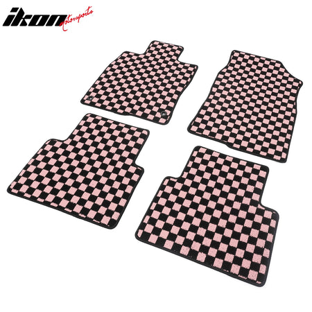 Fits 16-21 Honda Civic Anti-slip Floor Mats Checkered Carpets Black Pink Plaid