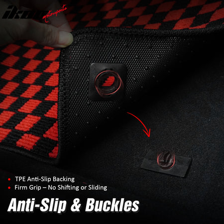 Fits 16-21 Honda Civic Anti-slip Floor Mats Checkered Carpets Black Red Plaid
