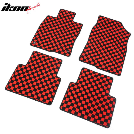 Fits 16-21 Honda Civic Anti-slip Floor Mats Checkered Carpets Black Red Plaid