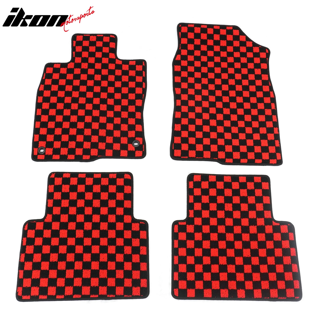 Fits 16-21 Honda Civic Anti-slip Floor Mats Checkered Carpets Black Red Plaid