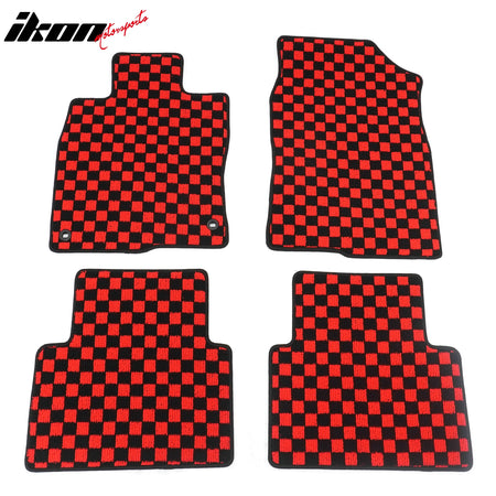 Fits 16-21 Honda Civic Anti-slip Floor Mats Checkered Carpets Black Red Plaid