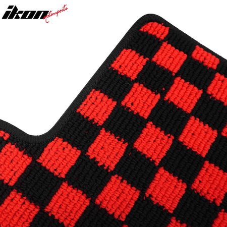 Fits 16-21 Honda Civic Anti-slip Floor Mats Checkered Carpets Black Red Plaid
