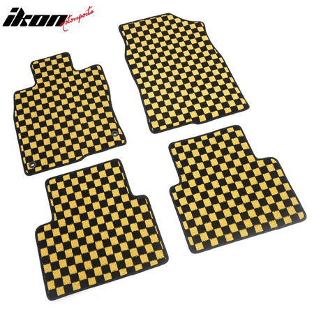 Fits 16-21 Honda Civic Anti-slip Floor Mats Checkered Carpets Black Yellow Plaid