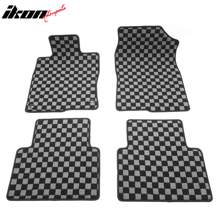 For 16-21 Honda Civic 4DR Floor Mats Non-Slip Carpets Checkered Black Gray Plaid