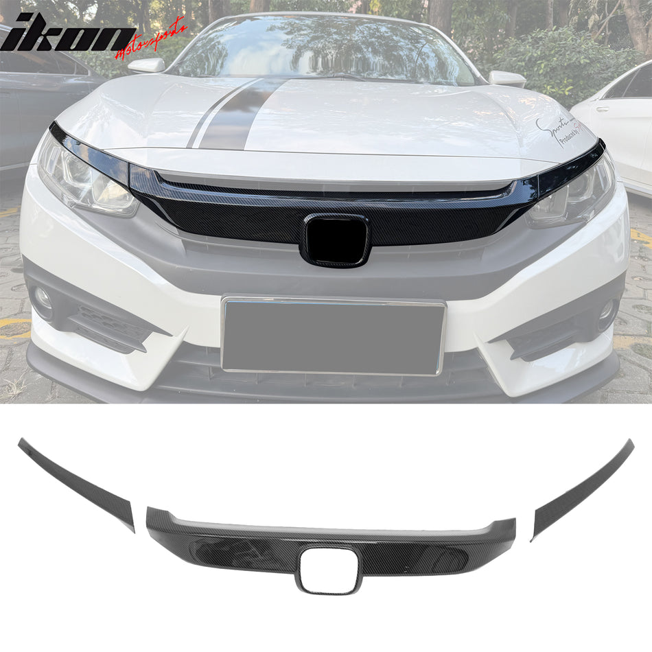 2016-2021 Honda Civic OE Style Carbon Fiber Print Grille Cover ABS