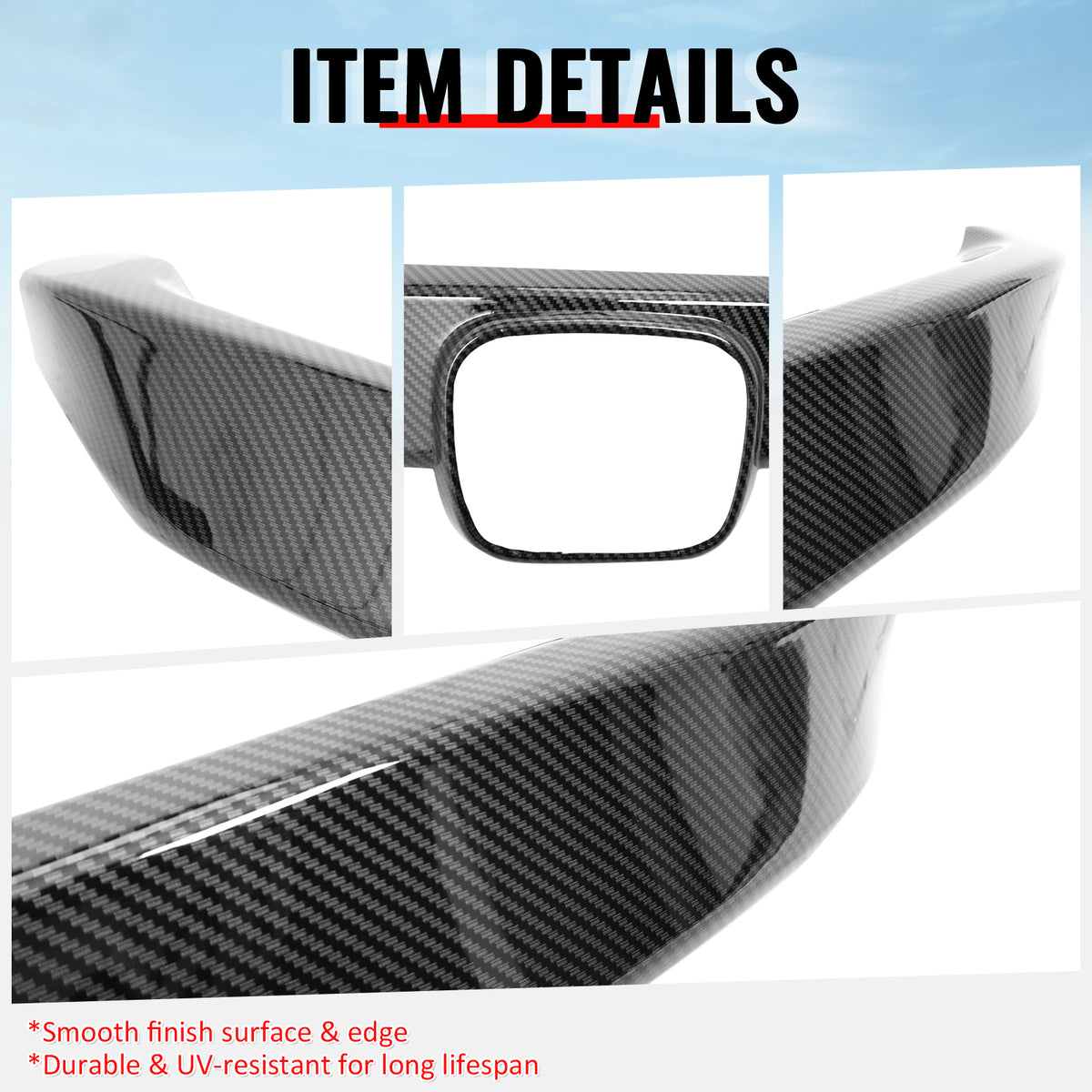 Fits 16-21 Honda Civic OE Front Bumper Grille Cover Trim ABS Carbon Fiber Print