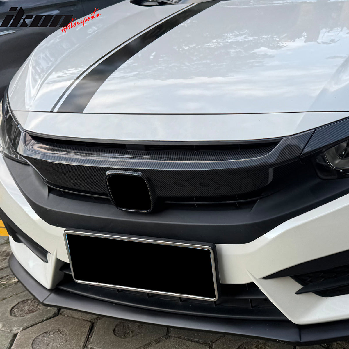 Fits 16-21 Honda Civic OE Front Bumper Grille Cover Trim ABS Carbon Fiber Print